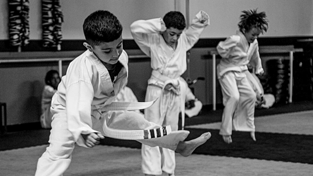 Kids practicing karate